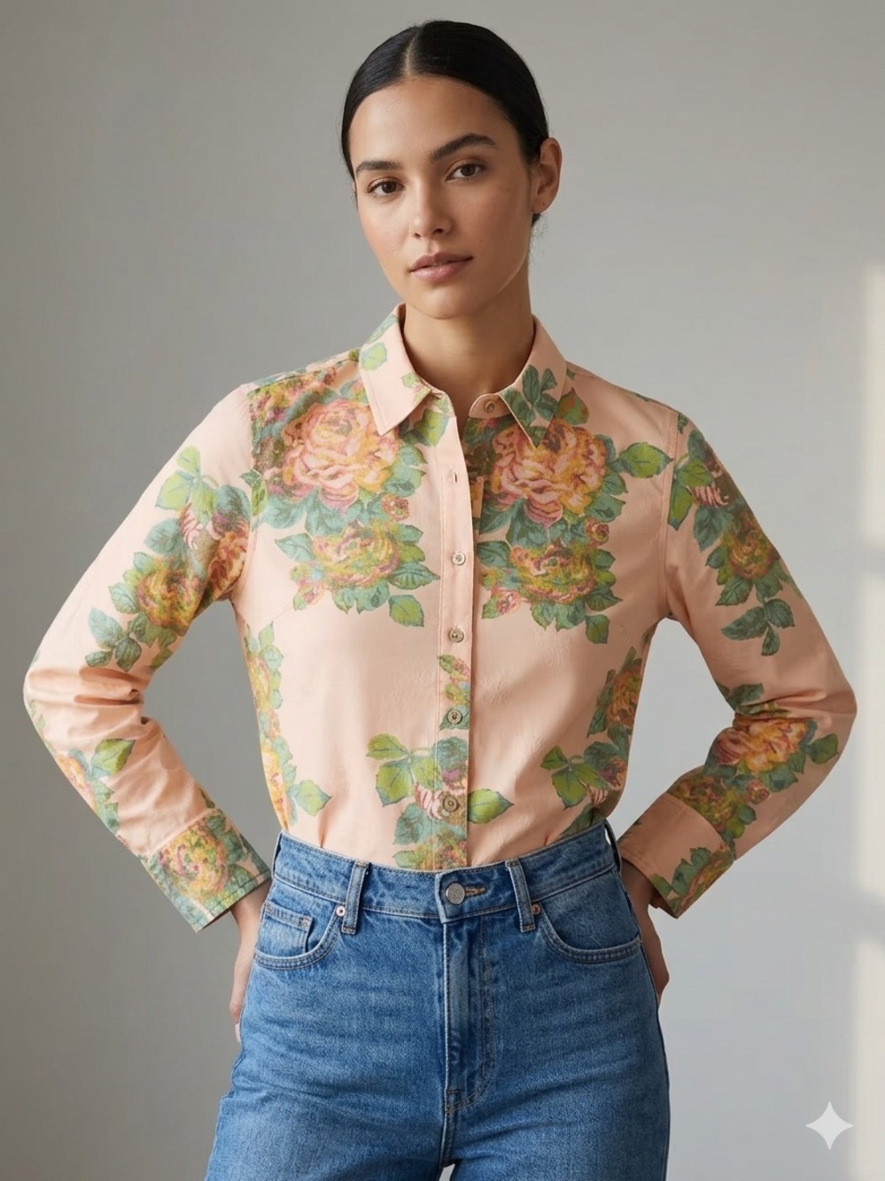 J. Jill pink floral button up blouse Size S petite